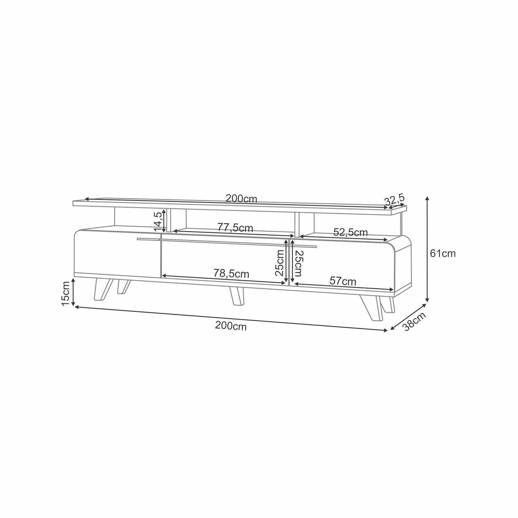 Rack Tv Siena 70" 200x61x38 cm-7