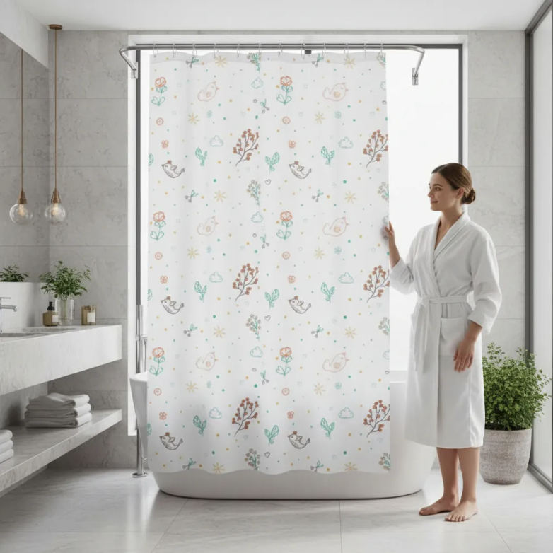 Cortina de Baño Estampado de Pajaros-3