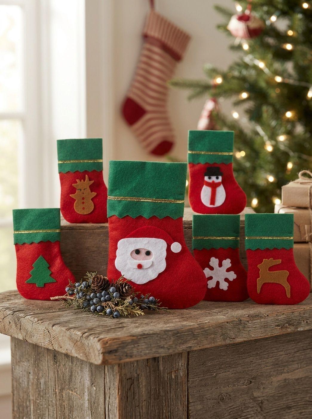 Set X12 Bota De Navidad Con Borde Verde 22x14cm-1