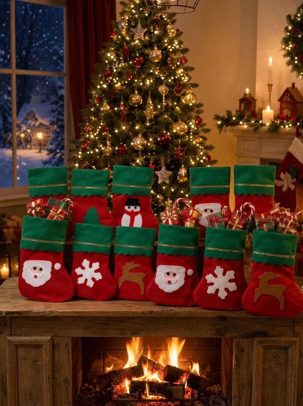 Set X12 Bota De Navidad Con Borde Verde 22x14cm-6