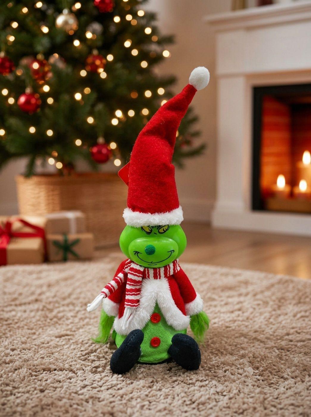 Decoracion Grinch Navideño Verde Con Gorro Y Bufanda Luz 41 Cm-1
