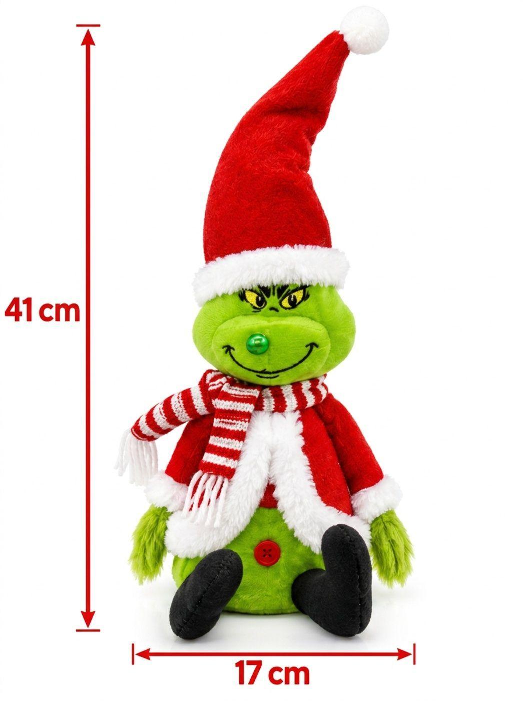 Decoracion Grinch Navideño Verde Con Gorro Y Bufanda Luz 41 Cm-2