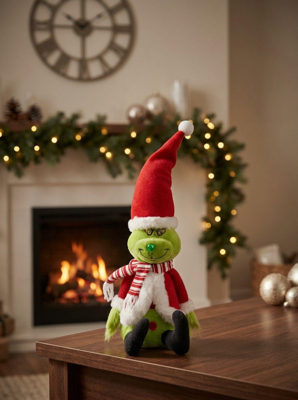 Decoracion Grinch Navideño Verde Con Gorro Y Bufanda Luz 41 Cm-3