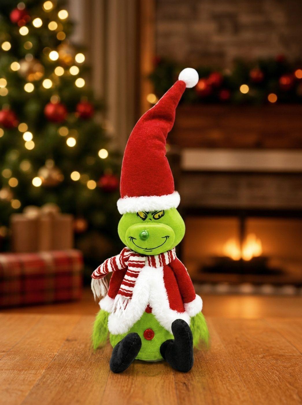 Decoracion Grinch Navideño Verde Con Gorro Y Bufanda Luz 41 Cm-4