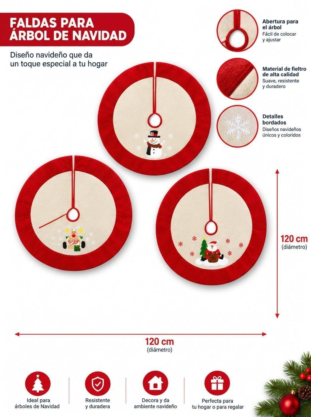 Pie De Arbol De Navidad 120cm Rojo Con Diseno Aleatorio-3