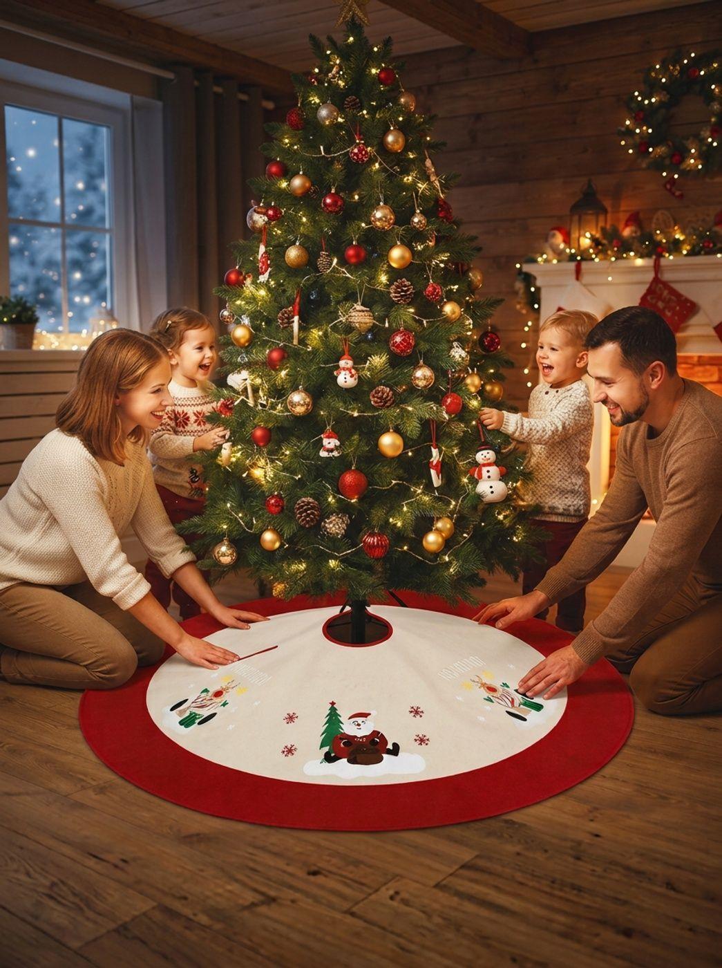 Pie De Arbol De Navidad 120cm Rojo Con Diseno Aleatorio-5