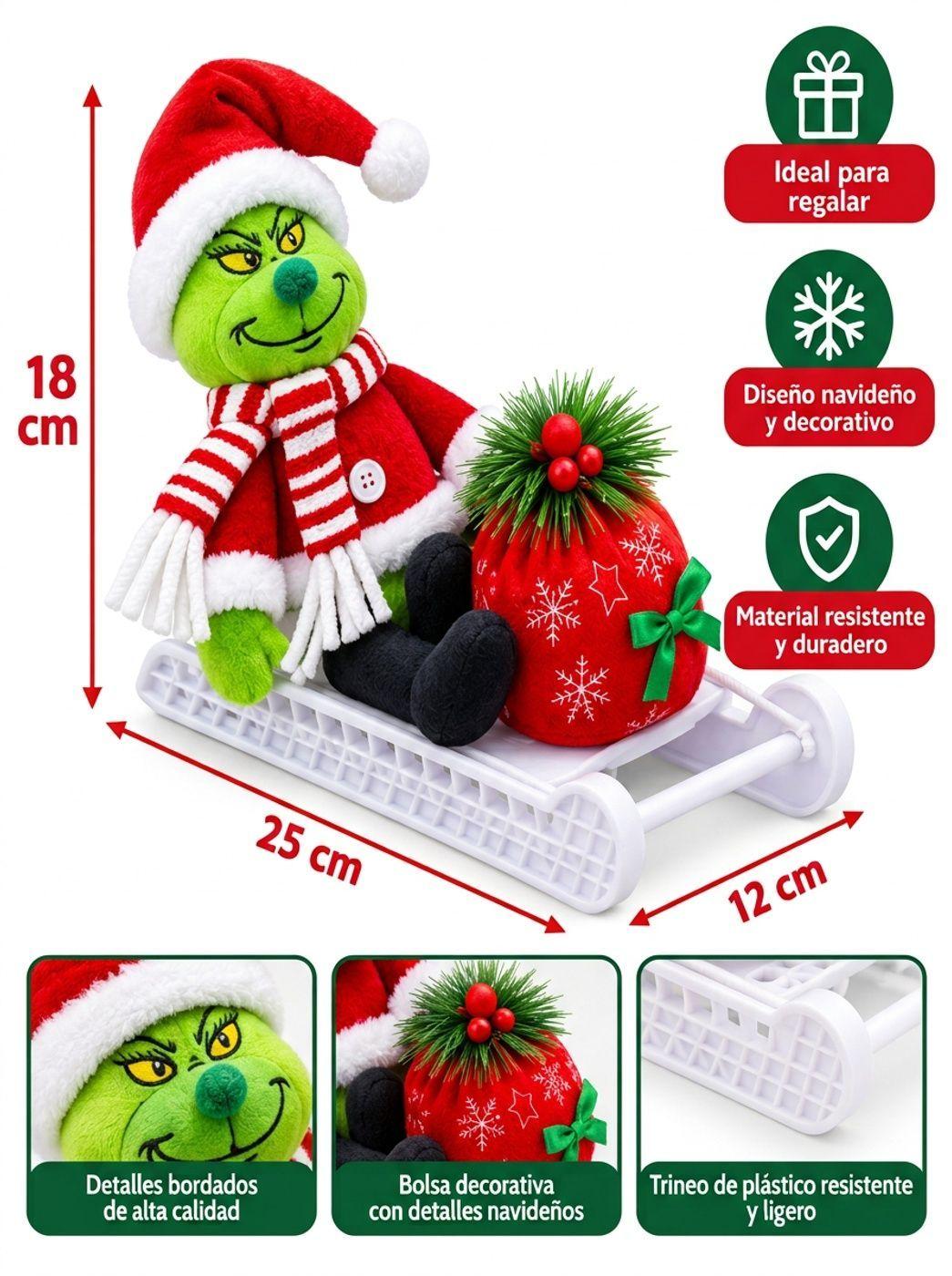 Adorno Navidad Grinch En Trineo Con Saco 18x25 Cm-2