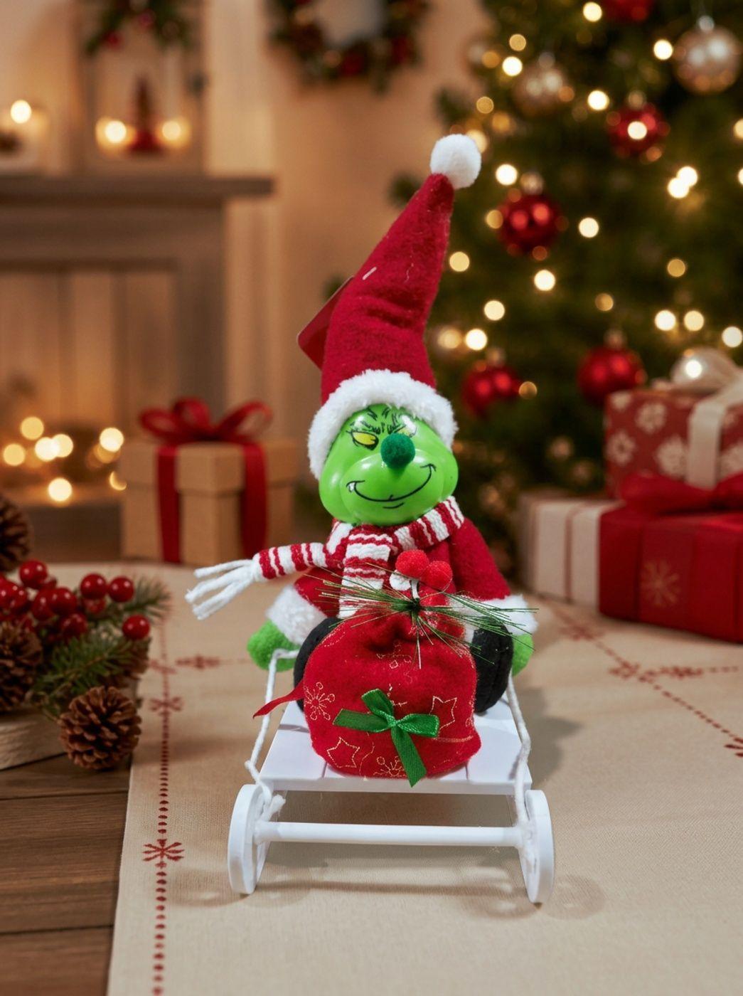 Adorno Navidad Grinch En Trineo Con Saco 18x25 Cm-4