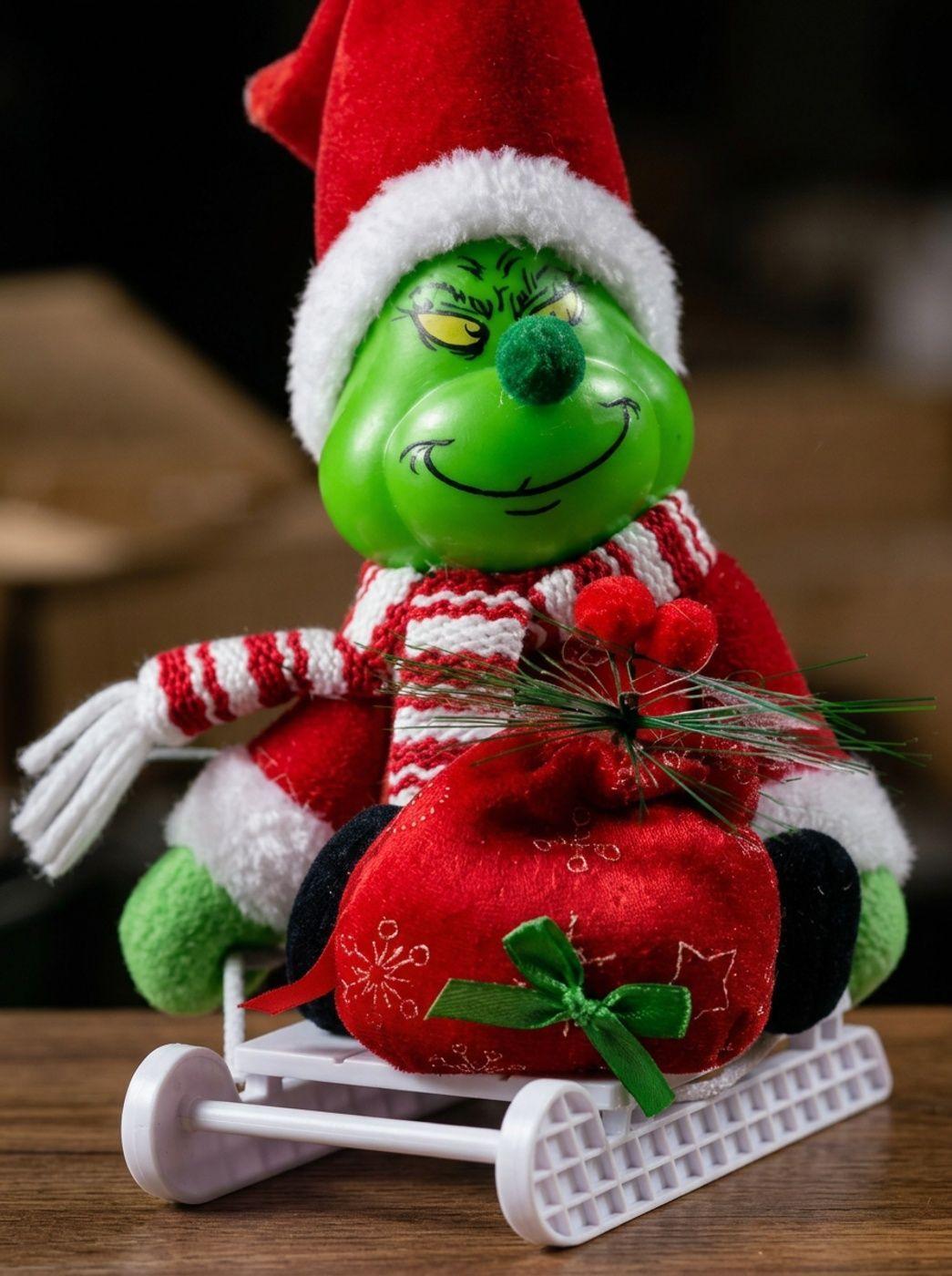 Adorno Navidad Grinch En Trineo Con Saco 18x25 Cm-1