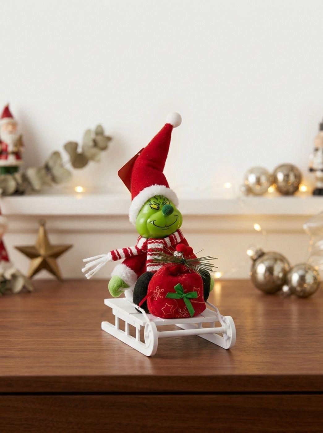 Adorno Navidad Grinch En Trineo Con Saco 18x25 Cm-3