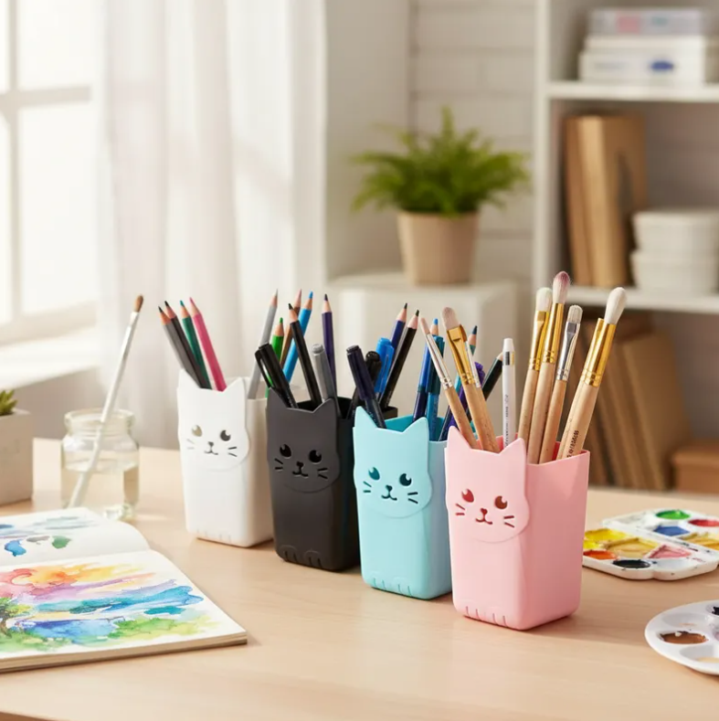 Set x3 Portalapices Organizador Escritorio Diseno Gato Kawaii-2