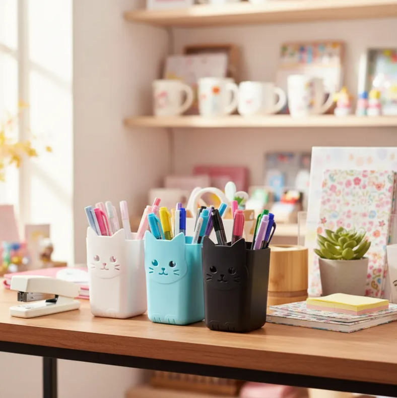Set x3 Portalapices Organizador Escritorio Diseno Gato Kawaii-3