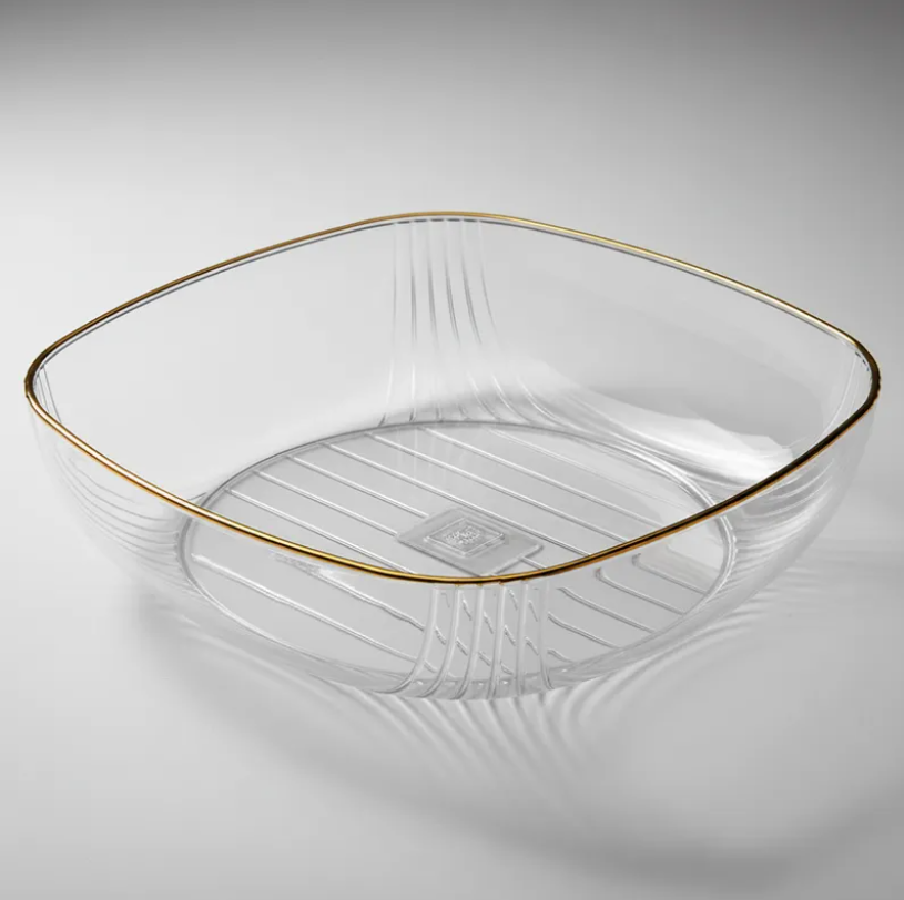 Fuente Ensaladera Pl stico Acanalado Borde Dorado 14 5cm-4