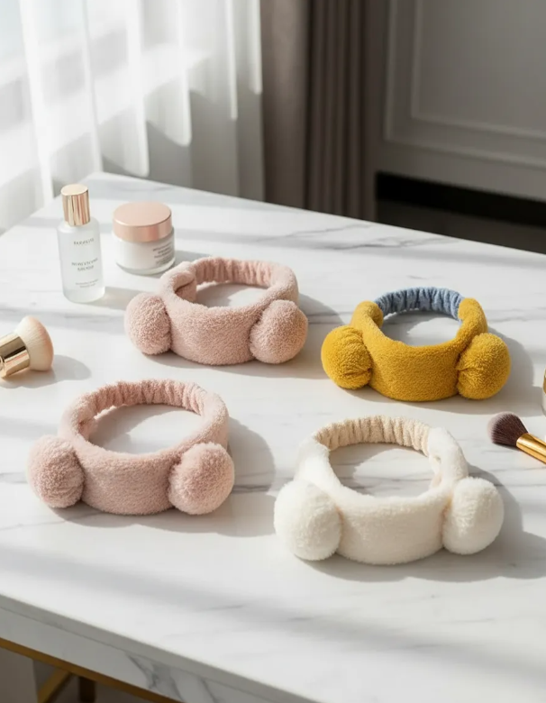 Cintillo De Felpa Skincare Maquillaje Con Orejitas Kawaii-4
