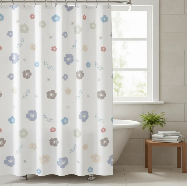 Cortina de Baño de Peva con Estampado de Flores-2
