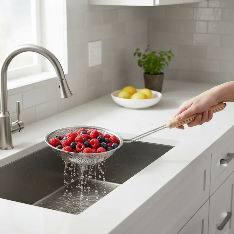 Colador De Acero Inoxidable Con Mango De Madera 18cm-2