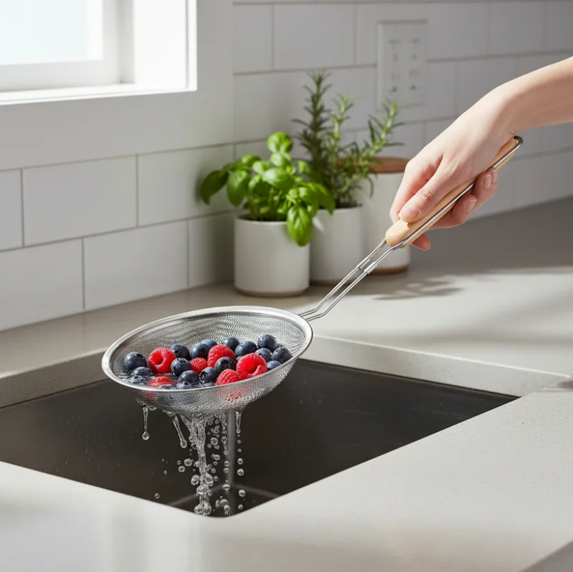 Colador De Acero Inoxidable Con Mango De Madera 18cm-3