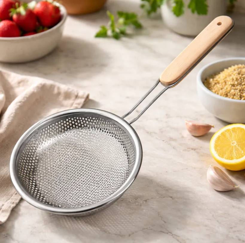 Colador De Acero Inoxidable Con Mango De Madera 18cm-4