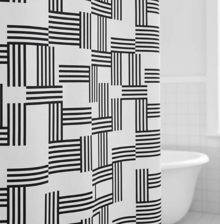 Cortina De Baño Geometrica Blanco Y Negro 180x180cm-3