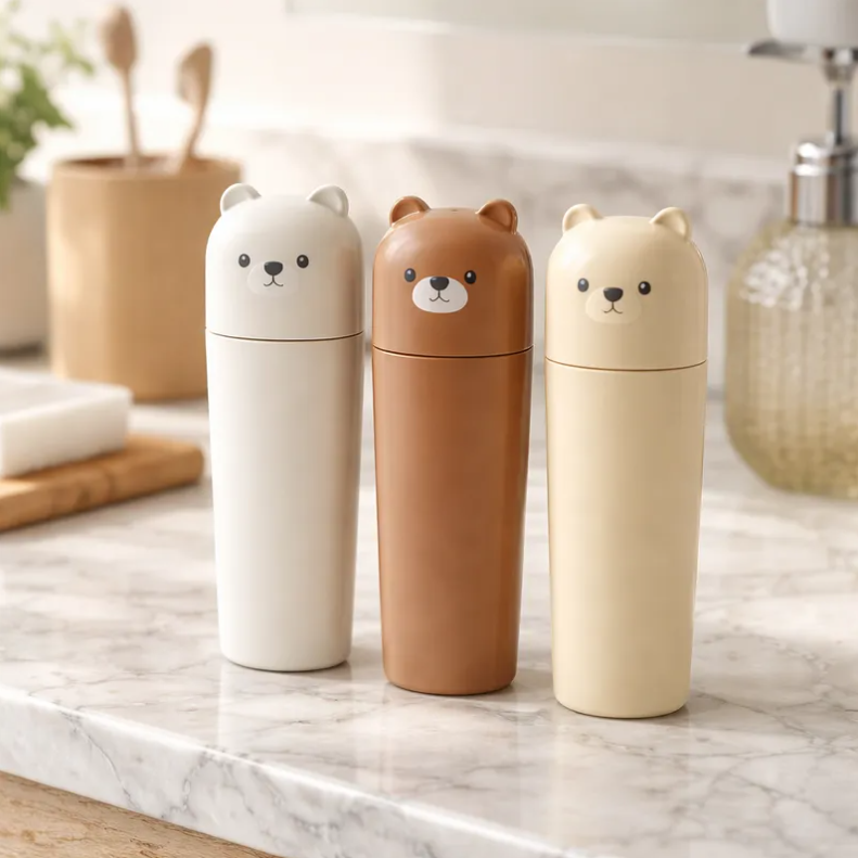 Set 3 Porta Cepillos De Dientes Vaso Estuche Viaje Dise o Oso-2