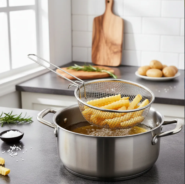 Canasto Freidor De Acero Inoxidable Con Mango Largo-3