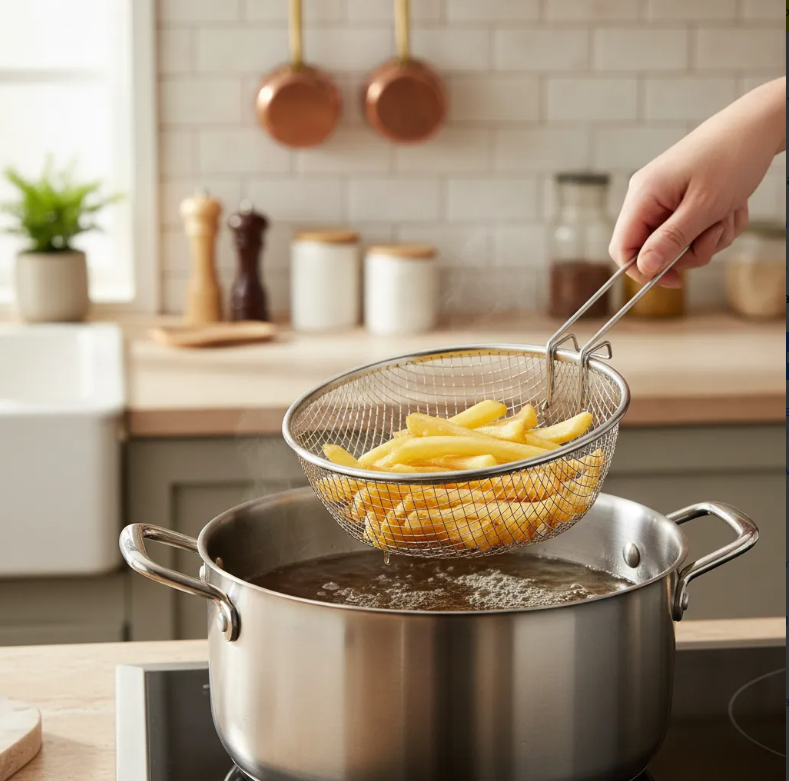 Canasto Freidor De Acero Inoxidable Con Mango Largo-4