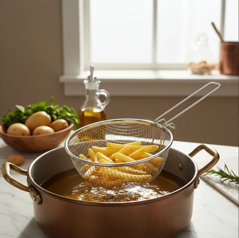Canasto Freidor De Acero Inoxidable Con Mango Largo-6