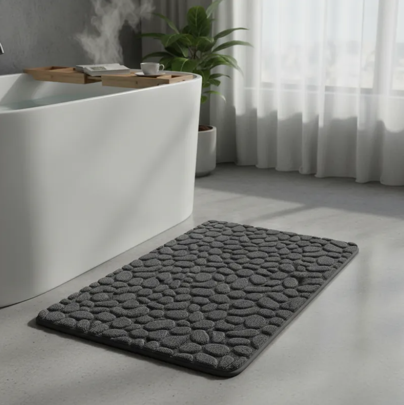 Alfombra de baño antideslizante diseño piedra 80x50cm-2