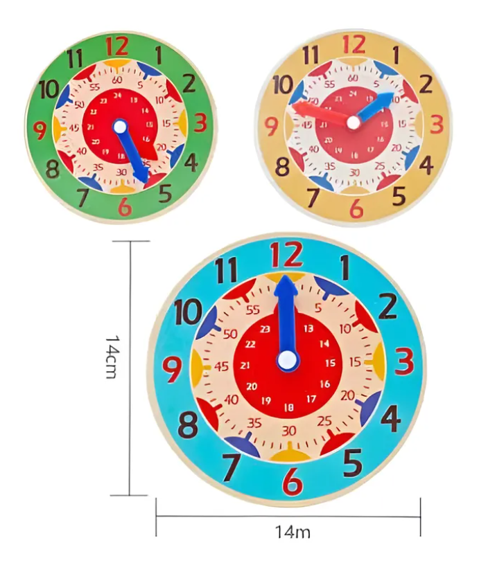 Set x6 Reloj did ctico de madera para aprender la hora 14cm-2
