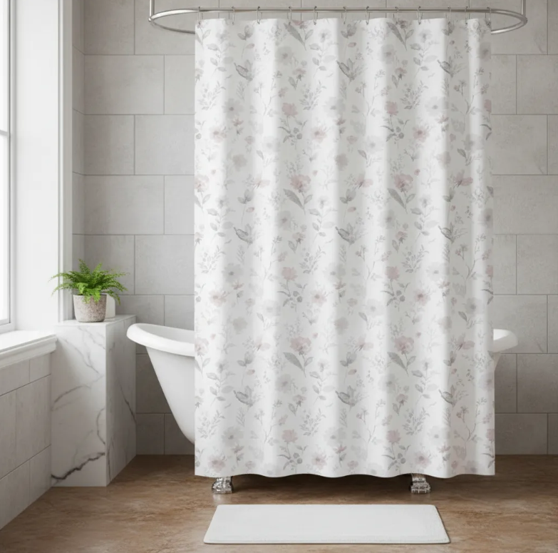 Cortina De Baño Floral Rosa-3