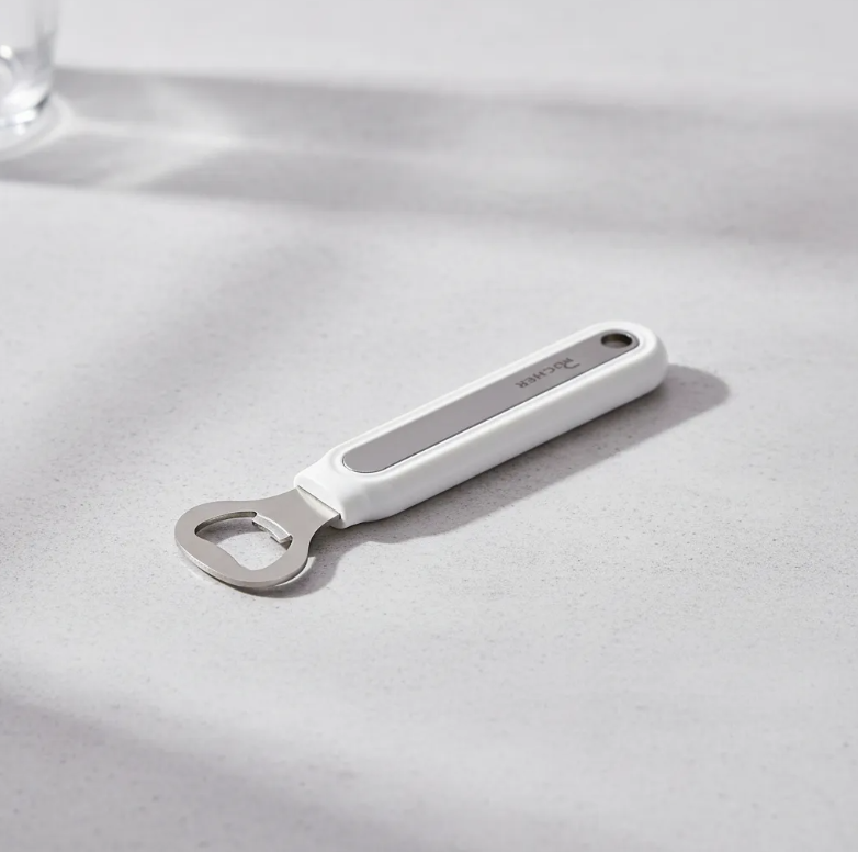 Destapador De Botellas Acero Inoxidable Mango Blanco-3