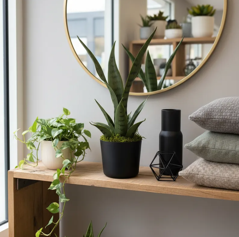 Planta Artificial Decorativa Sansevieria 40cm Con Macetero-4