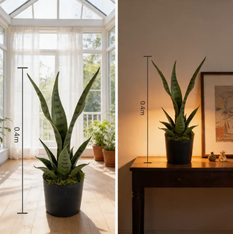 Planta Artificial Decorativa Sansevieria 40cm Con Macetero-7