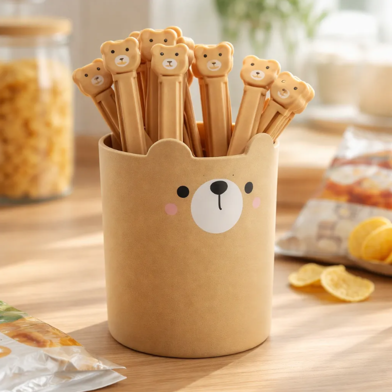 Set De Pinzas Para Sellar Bolsas Con Vaso De Oso Kawaii-2