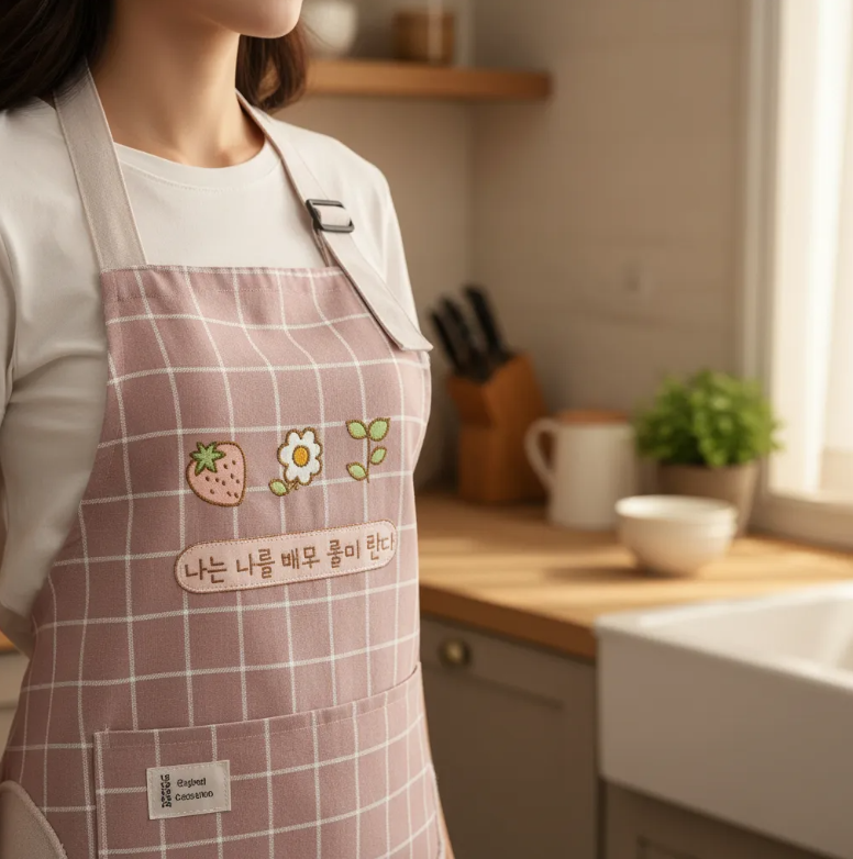 Delantal de cocina con diseno coreano y seca manos-2