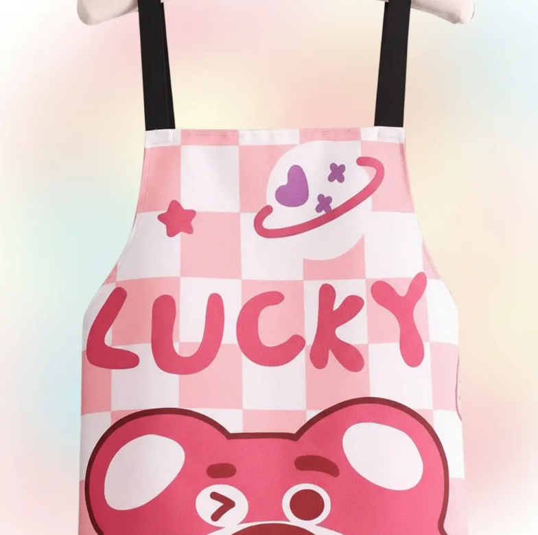 Delantal De Cocina Dise o Oso Rosa Lucky Kawaii Impermeable-2