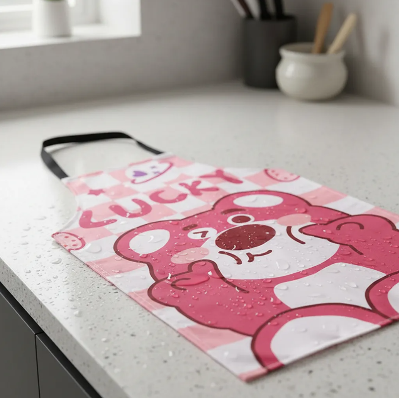 Delantal De Cocina Dise o Oso Rosa Lucky Kawaii Impermeable-4