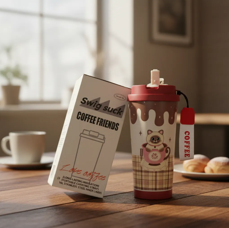 Vaso T rmico Mug Kawaii Para Caf Con Tapa Y Correa Dise os-2