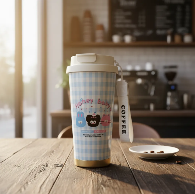 Vaso T rmico Mug Kawaii Para Caf Con Tapa Y Correa Dise os-4