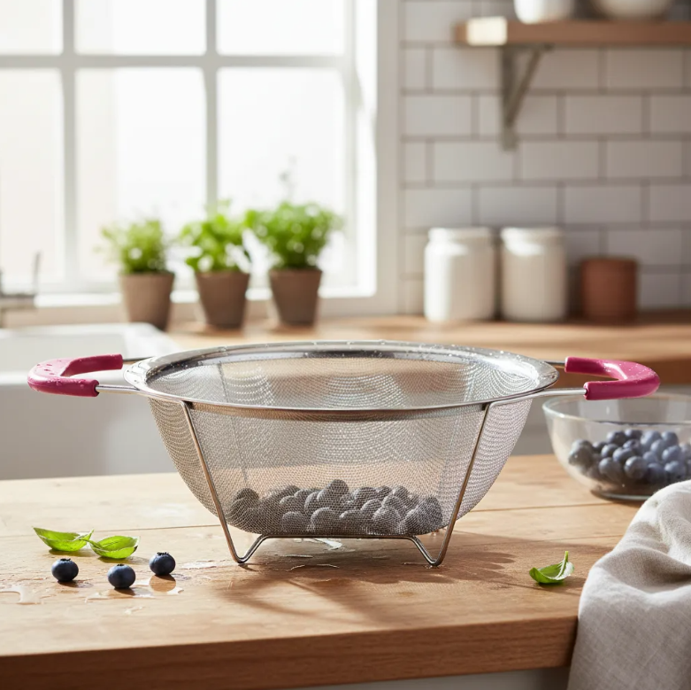 Colador De Acero Inoxidable Con Asas Rosas 26cm Cocina-2