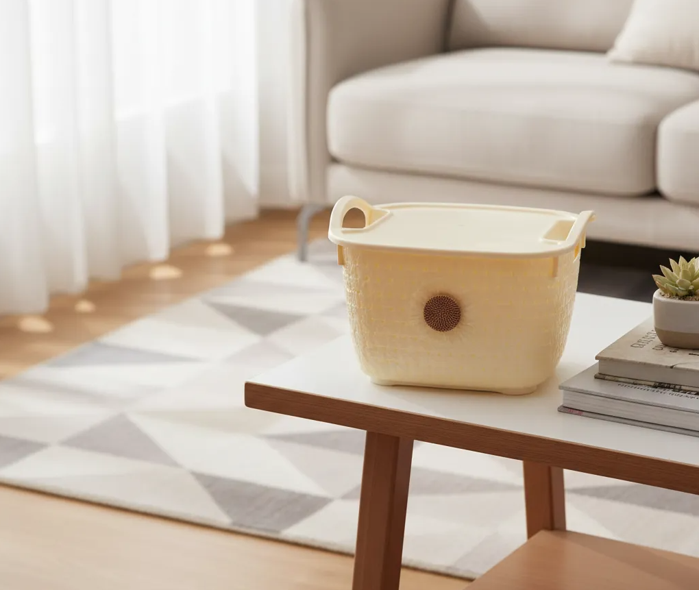 Canasto Organizador Plástico Con Tapa Y Asas Diseño Girasol-3