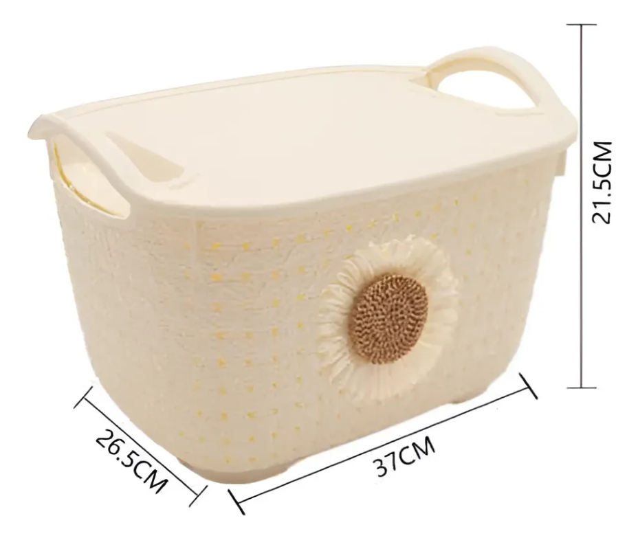 Canasto Organizador Plástico Con Tapa Y Asas Diseño Girasol-5