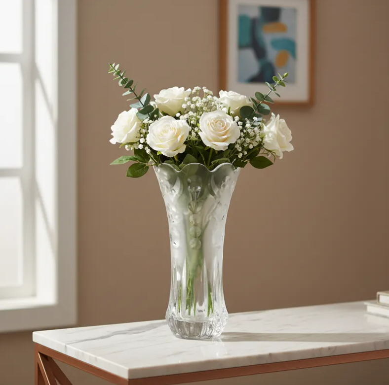 Florero De Vidrio Tallado Decorativo 30 Cm-4