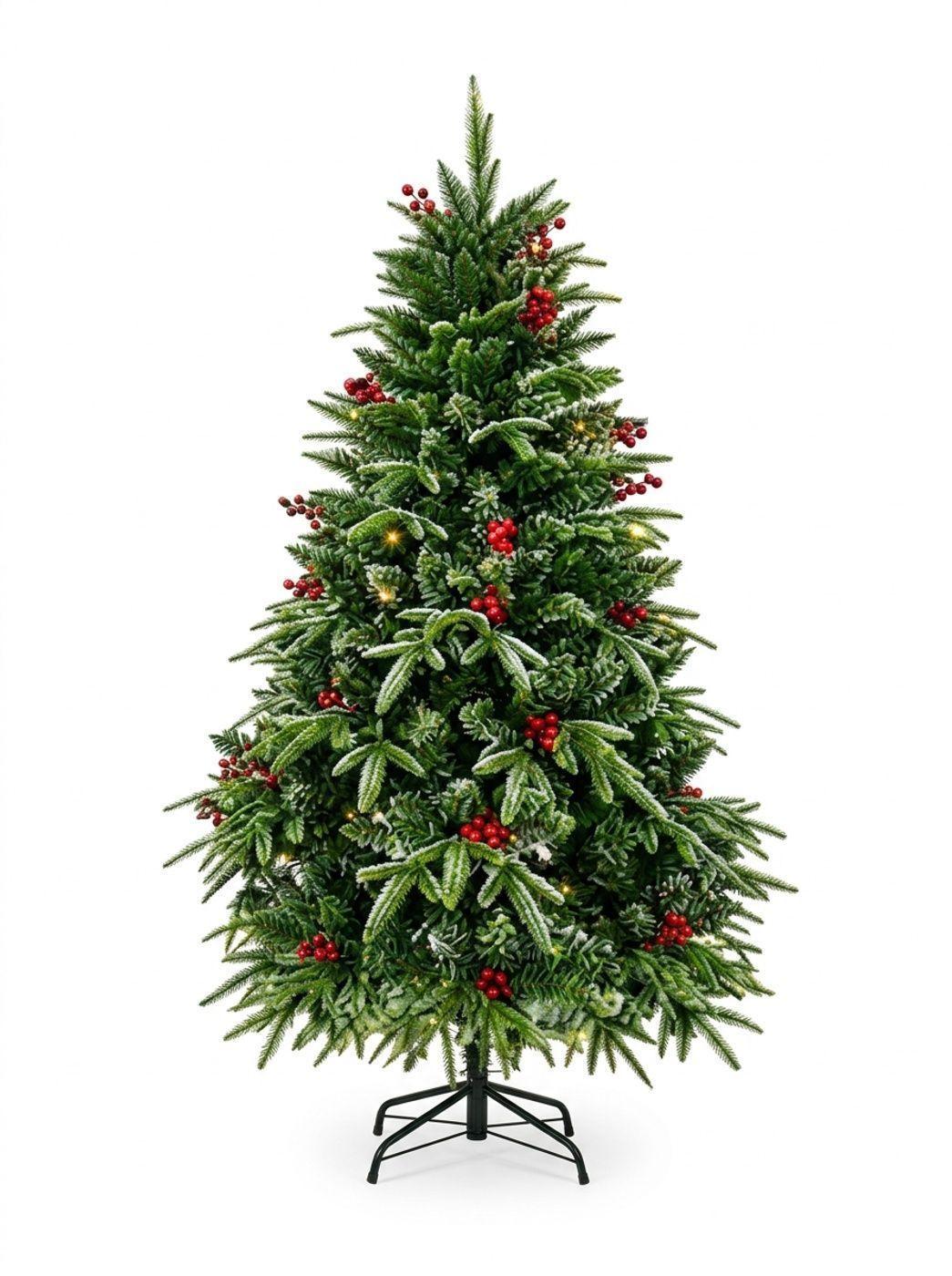 Árbol De Navidad Artificial Verde Con Bayas Rojas 150cm-0