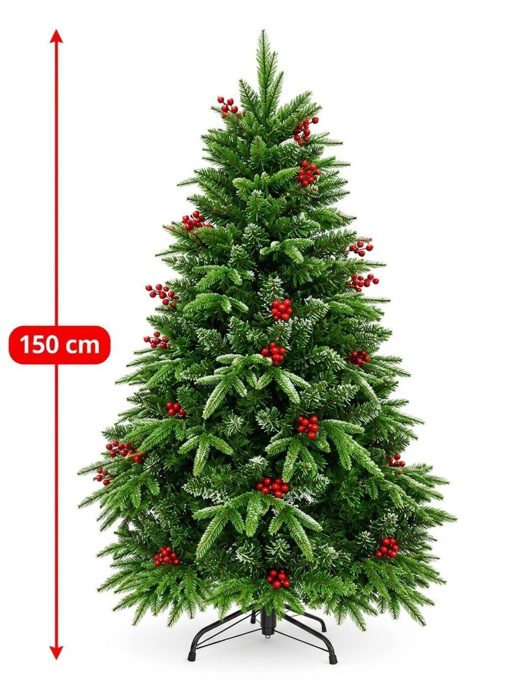 Árbol De Navidad Artificial Verde Con Bayas Rojas 150cm-3