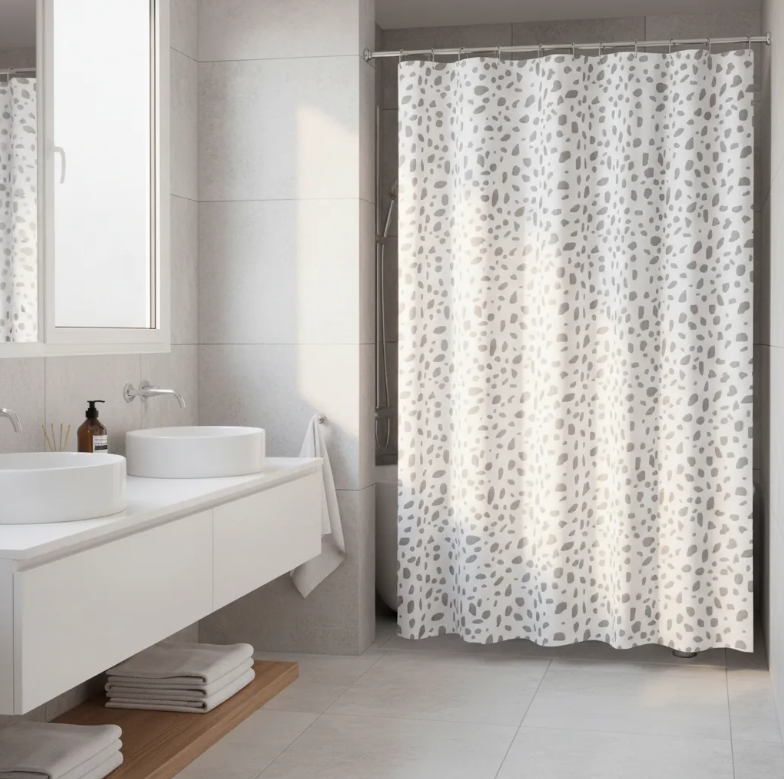 Cortina De Baño Diseño Hojas Gris 180x180cm -2