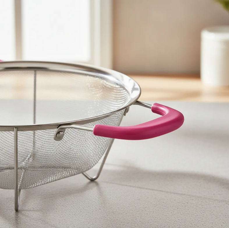 Colador De Acero Inoxidable Con Asas Rosadas 23cm-3