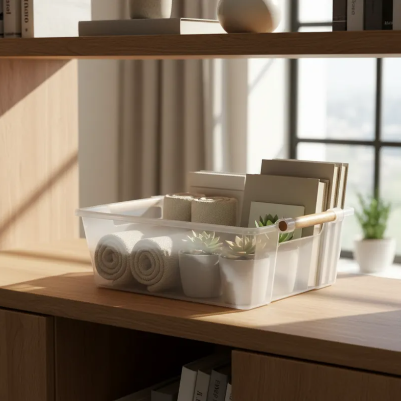 Caja organizadora transparente con asa-4