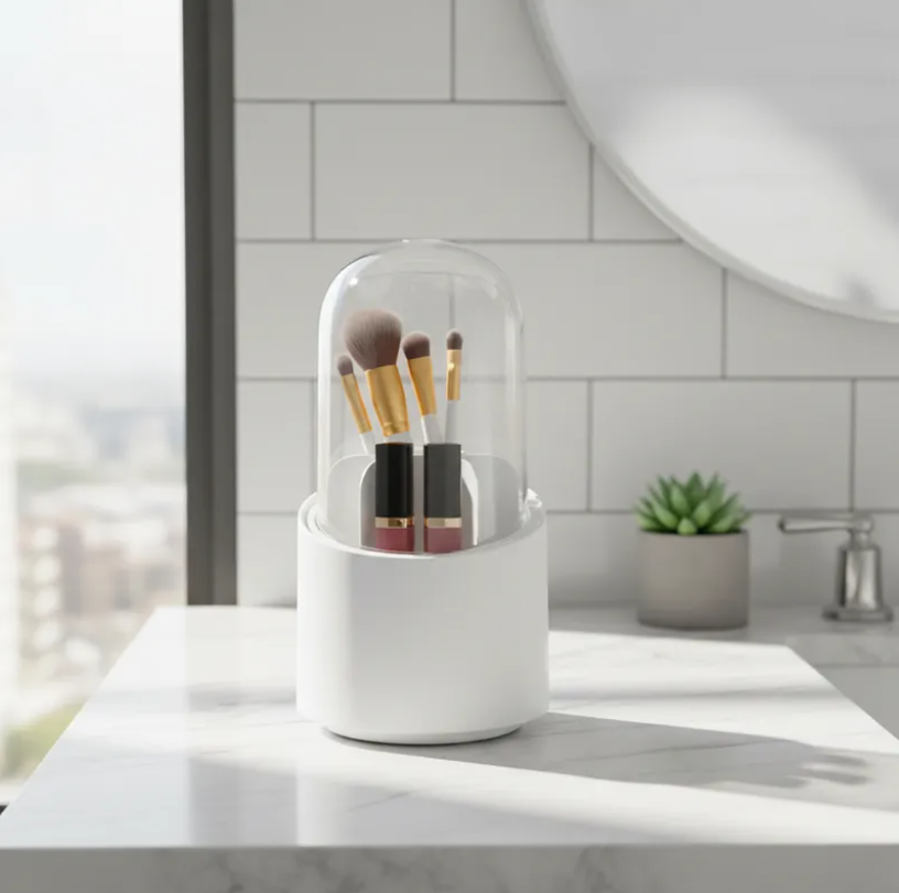 Organizador De Brochas Maquillaje Giratorio Con Tapa Antipolvo-2