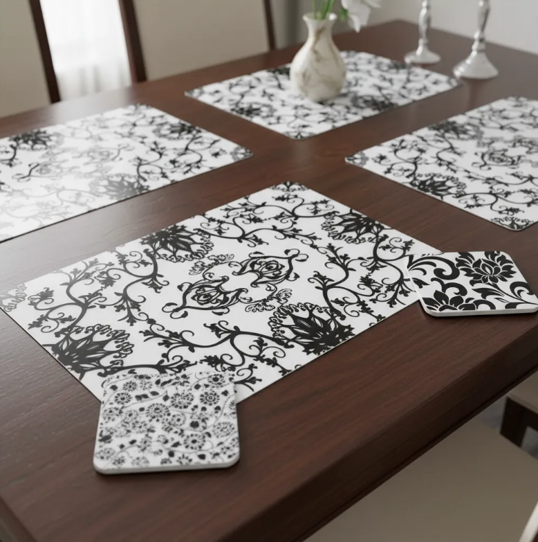 Set 6 Individuales Y 6 Posavasos De Mesa Dise os Modernos B n-2